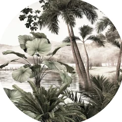 Best Ambiance Sticker Papier peint intissé pré-encollé fresques géantes - FRESQUE JUNGLE TROPICALE VINTAGE - 60x60cm