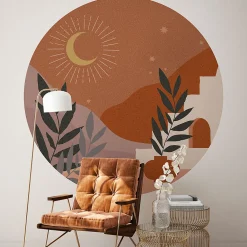 Clearance Ambiance Sticker Papier peint intissé pré-encollé fresques géantes - NUIT DÉSERTIQUE ABSTRAITE RONDE - 90x90cm