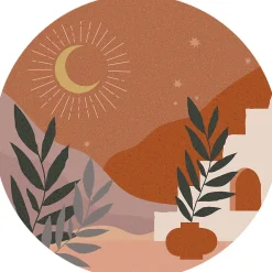 Clearance Ambiance Sticker Papier peint intissé pré-encollé fresques géantes - NUIT DÉSERTIQUE ABSTRAITE RONDE - 90x90cm