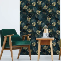 Outlet Ambiance Sticker Papier peint intissé pré-encollé - FEUILLE DE GINKGO BLEU - 1 rouleau de 300x60cm