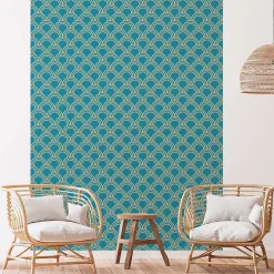Discount Ambiance Sticker Papier peint intissé pré-encollé - SCANDINAVE ART DÉCO BLEU CANARD ARCHES - 1 rouleau de 300x60cm