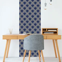 Ambiance Sticker Papier peint intissé pré-encollé - SCANDINAVE ART DÉCO BLEU FONCÉ ARCHES - 1 rouleau de 300x60cm* Papier Peint Art Déco