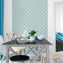 Ambiance Sticker Papier peint intissé pré-encollé - RÉTRO ORNEMENTS AQUAMARINE ET JAUNE - 1 rouleau de 300x60cm* Papier Peint Art Déco
