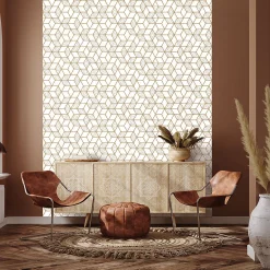 Hot Ambiance Sticker Papier peint intissé pré-encollé - MOTIF GÉOMÉTRIQUE SCANDINAVE - 1 rouleau de 300x60cm