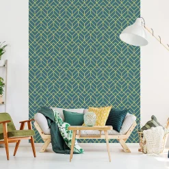 Ambiance Sticker Papier peint intissé pré-encollé - ART DÉCO SCANDINAVE NUANCE BLEU - 1 rouleau de 300x60cm* Papier Peint Art Déco