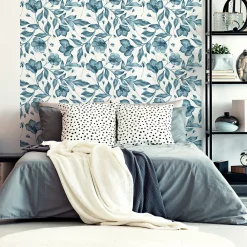 Ambiance Sticker Papier peint intissé pré-encollé - FLEURS D'ÉTÉ BLEUES - 1 rouleau de 300x60cm* Papier Peint Fleuri