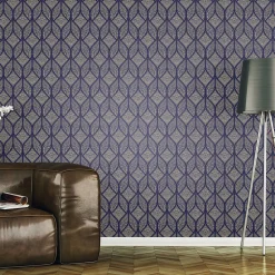 Ambiance Sticker Papier peint intissé pré-encollé - FORMES GÉOMÉTRIQUE CHIC BLEU FONCÉ - 1 rouleau de 300x60cm* Papier Peint Géométrique