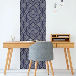 Ambiance Sticker Papier peint intissé pré-encollé - FORMES GÉOMÉTRIQUE CHIC BLEU FONCÉ - 1 rouleau de 300x60cm* Papier Peint Géométrique