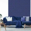 Discount Ambiance Sticker Papier peint intissé pré-encollé - RÉTRO ORNEMENTS BLEU ET JAUNE - 1 rouleau de 300x60cm