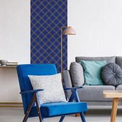Discount Ambiance Sticker Papier peint intissé pré-encollé - RÉTRO ORNEMENTS BLEU ET JAUNE - 1 rouleau de 300x60cm