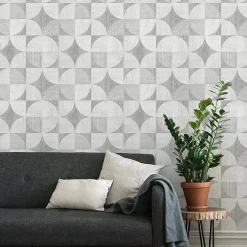 Ambiance Sticker Papier peint intissé pré-encollé - MOSAÏQUE EFFET BOIS GRIS - 1 rouleau de 300x60cm* Papier Peint Art Déco