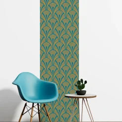 Ambiance Sticker Papier peint intissé pré-encollé - SCANDINAVE ART DÉCO BLEU CANARD - 1 rouleau de 300x60cm* Papier Peint Art Déco