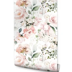 Sale Muralo Papier Peint Intissé ROSES Fleurs Feuilles Aquarelle Pour Salon