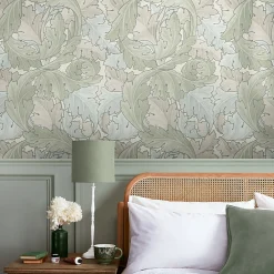 Sale William Morris Papier peint intissé Sage & duck egg imprimé fleurs vert L.1000 x l.52cm