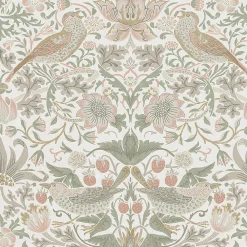 Hot William Morris Papier peint intissé Sage strawberry rose L.1000 x l.52cm