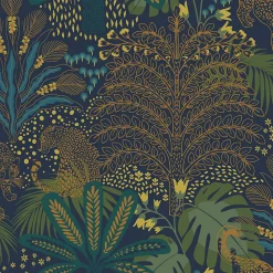 Best Envy Papier peint intissé Savannah fauna imprimé végétal vert, bleu, ocre L.1000 x l.52cm
