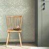 Discount William Morris Papier peint intissé Strawberry thief imprimé fleurs, oiseaux effet métalisé vert sauge L.1000 x l.52cm