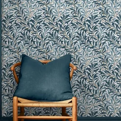 Clearance William Morris Papier peint intissé Willow imprimé feuillage bleu L.1000 x l.52cm