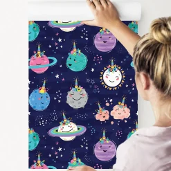 Online Muralo Papier Peint Intisse COSMOS Planètes Etoiles Couleurs Pour Chambre D'Enfant