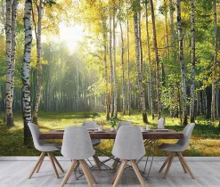 Wallarena Papier Peint Intissé Panoramique Pour Chambre Cuisine 3D Forêt Vert 350x250* Papier Peint Panoramique