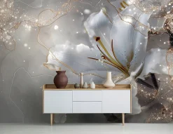 Wallarena Papier Peint Panoramique Intissé Fleurs Lys Beige - 350x250 cm - Papier Peint Chambre et salon* Papier Peint Panoramique