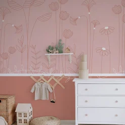 Best Acte Déco Papier peint panoramique enfant Mélodie des plantes, Rose 225 x 250cm
