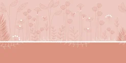 Best Acte Déco Papier peint panoramique enfant Mélodie des plantes, Rose 225 x 250cm