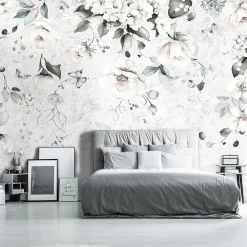 Wallarena Papier Peint Panoramique Vinyle Feuilles Suspendu Gris - 254x184 cm - Papier Peint Chambre et salon* Papier Peint Panoramique