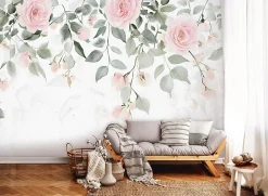 Wallarena Papier Peint Panoramique Intissé Fleurs Feuilles Vert 400x280 cm - Colle Inclus - Chambre et Salon* Papier Peint Panoramique