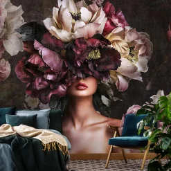 Wallarena Papier Peint Panoramique Intissé Fleurs Femme 350x250 cm - Colle Inclus - Moderne XXL Papier Peint por Chambre Salon* Papier Peint Panoramique
