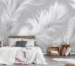 Wallarena Papier Peint Panoramique Intissé Plumes Abstrait Gris - 350x250 cm - Papier Peint Chambre et salon* Papier Peint Panoramique
