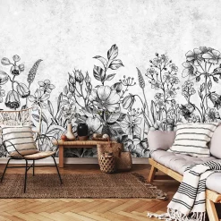 Wallarena Papier Peint Panoramique Intissé Fleurs Béton Gris - 416x254 cm - Papier Peint Chambre et salon* Papier Peint Panoramique