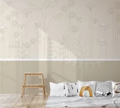Acte Déco Papier peint panoramique enfant Mélodie des plantes, Beige 375 x 250cm*Enfant Papier Peint Enfant