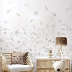 Best Acte Déco Papier peint panoramique enfant Danse des Feuilles, Gris clair 150 x 250cm