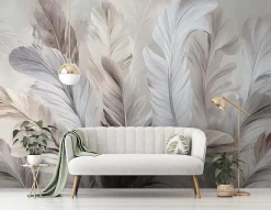Wallarena Papier Peint Panoramique Intissé Plumes Abstrait Beige - 350x250 cm - Papier Peint Chambre et salon* Papier Peint Panoramique