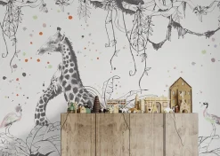 Acte Déco Papier peint panoramique enfant Scènes girafes, Gris clair 170 x 250cm*Enfant Papier Peint Enfant