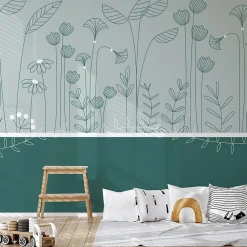 Clearance Acte Déco Papier peint panoramique enfant Mélodie des plantes, Vert 150 x 250cm