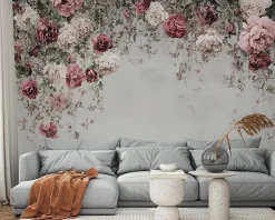 Wallarena Papier Peint Panoramique Intissé Fleurs Floral Béton 350x250 cm - Colle Inclus - Moderne Papier Peint Intissé Chambre Salon* Papier Peint Panoramique