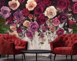 Wallarena Papier Peint Panoramique Intissé Fleurs Floral Vintage 350x250 cm - Colle Inclus - Moderne Papier Peint Intissé Chambre Salon* Papier Peint Panoramique