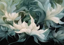 Wallarena Papier Peint Panoramique Intissé Fleurs Abstrait Vert - 400x280 cm - Papier Peint Chambre et salon* Papier Peint Panoramique