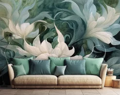 Wallarena Papier Peint Panoramique Intissé Fleurs Abstrait Vert - 400x280 cm - Papier Peint Chambre et salon* Papier Peint Panoramique