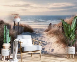 Wallarena Papier Peint Panoramique Intissé Plage Mer Beige - 350x250 cm - Papier Peint Chambre et salon* Papier Peint Panoramique