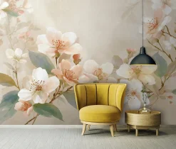 Wallarena Papier Peint Panoramique Intissé Fleurs Béton Beige - 350x250 cm - Papier Peint Chambre et salon* Papier Peint Panoramique
