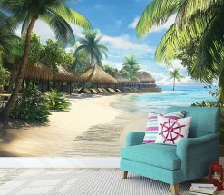 Wallarena Papier Peint Plage Mer 3D Intissé Panoramique Pour Chambre Cuisine 250x175* Papier Peint Panoramique