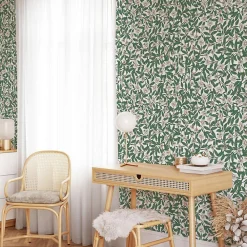 Outlet La Touche Originale Papier peint plantes de Datura et feuilles vertes - 85x260 cm (l x h)