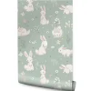 Online Muralo Papier Peint Pour Chambre D'Enfant Avec D'Adorables Lapins Blancs Fleurs