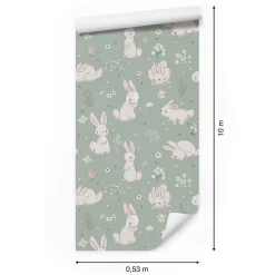 Online Muralo Papier Peint Pour Chambre D'Enfant Avec D'Adorables Lapins Blancs Fleurs