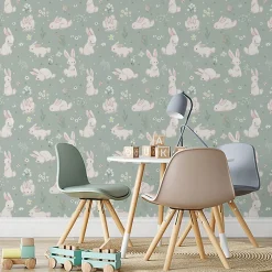 Online Muralo Papier Peint Pour Chambre D'Enfant Avec D'Adorables Lapins Blancs Fleurs