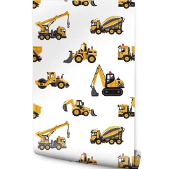 Sale Muralo Papier Peint Pour Chambre D'Enfant EXCAVATRICES Voitures De Chantier Jaunes