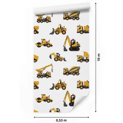 Sale Muralo Papier Peint Pour Chambre D'Enfant EXCAVATRICES Voitures De Chantier Jaunes